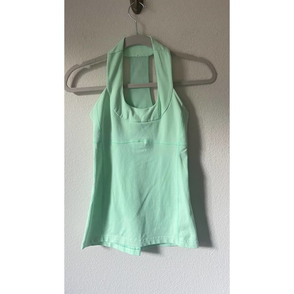 Lululemon Scoop Neck Tan Luon Fresh Teal Top Size 4 - Picture 8 of 9